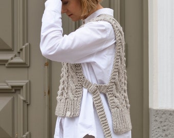 ニット セーター alpaca knitted vest レディース Cable Hand Knit Alpaca Wool Sweater Vest for Women, Chunky