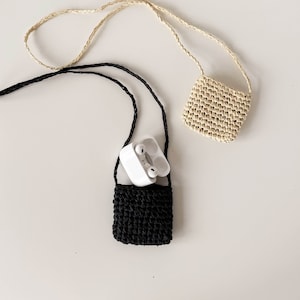 Custodia per cuffie all'uncinetto per donna e uomo, cover per Airpod Pro in rafia fatta a mano, piccola borsa da collo lavorata a maglia, prodotto finito personalizzato, accessorio estivo