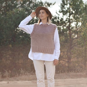 Wool knit sweater vest for women, chunky minimalist handmade waistcoat, modern gift for her, summer clothing, sleeveless tank top, Dahlia image 3