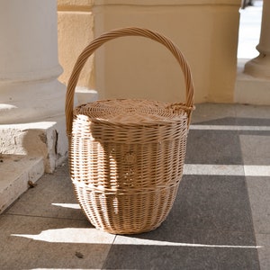 Wicker basket with lid, Jane Birkin basket, Daisy L, christmas present, handbag wicker bag image 6
