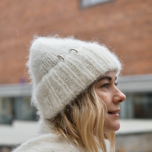 Handgefertigte grobstrick Mohair Beanie Mütze für Damen Herren, trendige flauschige Wollmütze, weich gebürstete Mütze, Winterkleidung, Weihnachtsgeschenk für ihn