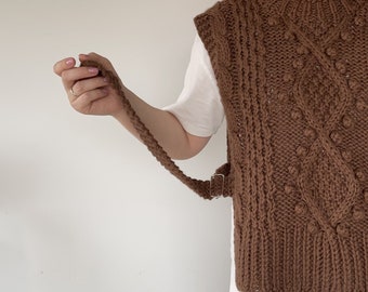 Cable Hand Knit Alpaca Wool Sweater Vest for Women, Chunky