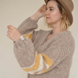 Striped mohair cardigan, handmade v-neck sweater, alpaca pullover Mimosa image 5