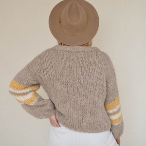 Striped mohair cardigan, handmade v-neck sweater, alpaca pullover Mimosa image 7