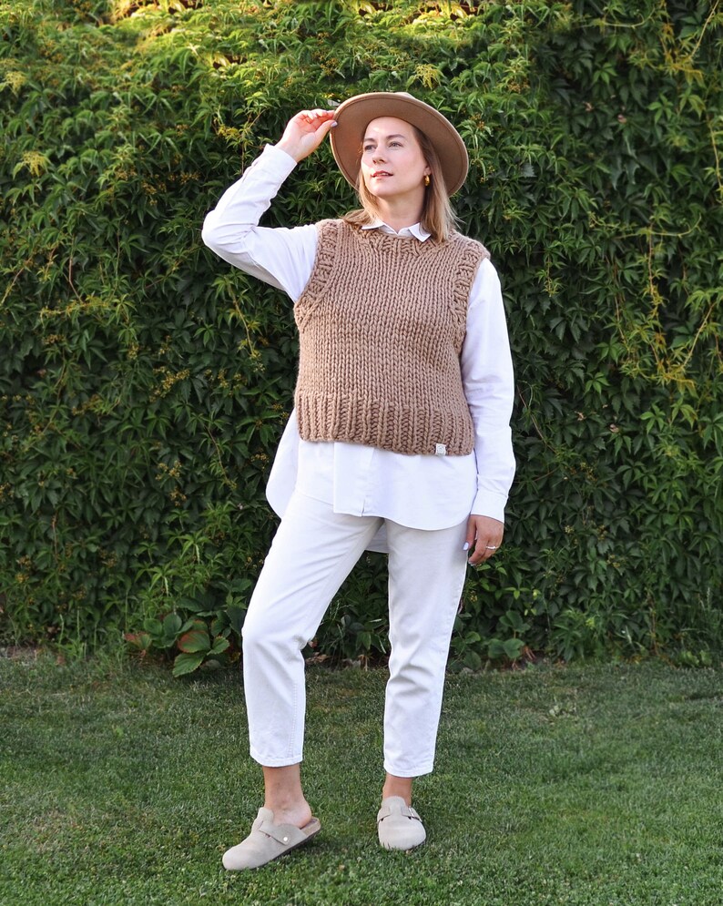 Wool knit sweater vest for women, chunky minimalist handmade waistcoat, modern gift for her, summer clothing, sleeveless tank top, Dahlia image 9