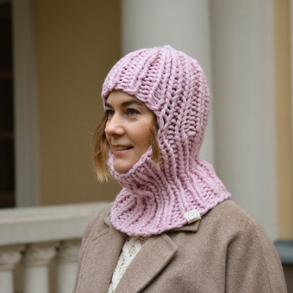 Passamontagna grosso in lana lavorata a maglia per donna, cappello