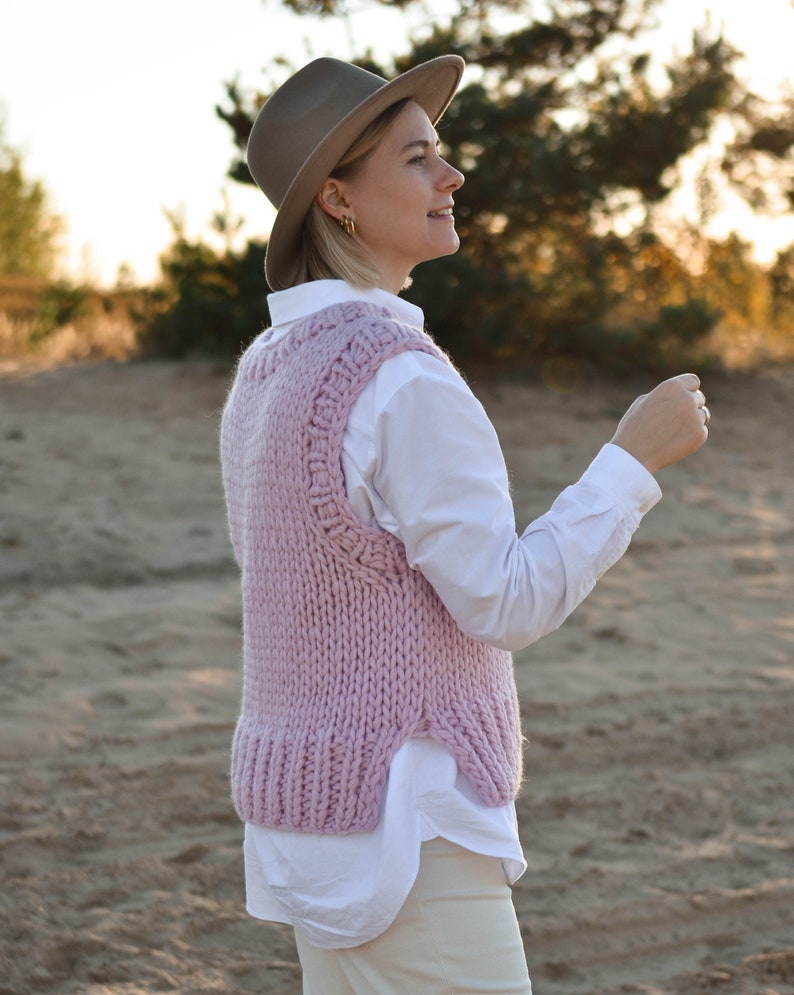 Sleeveless knit sweater vest for women, handmade chunky waistcoat, warm v-neck gilet, minimal fall winter clothing Dahlia No.2 image 4