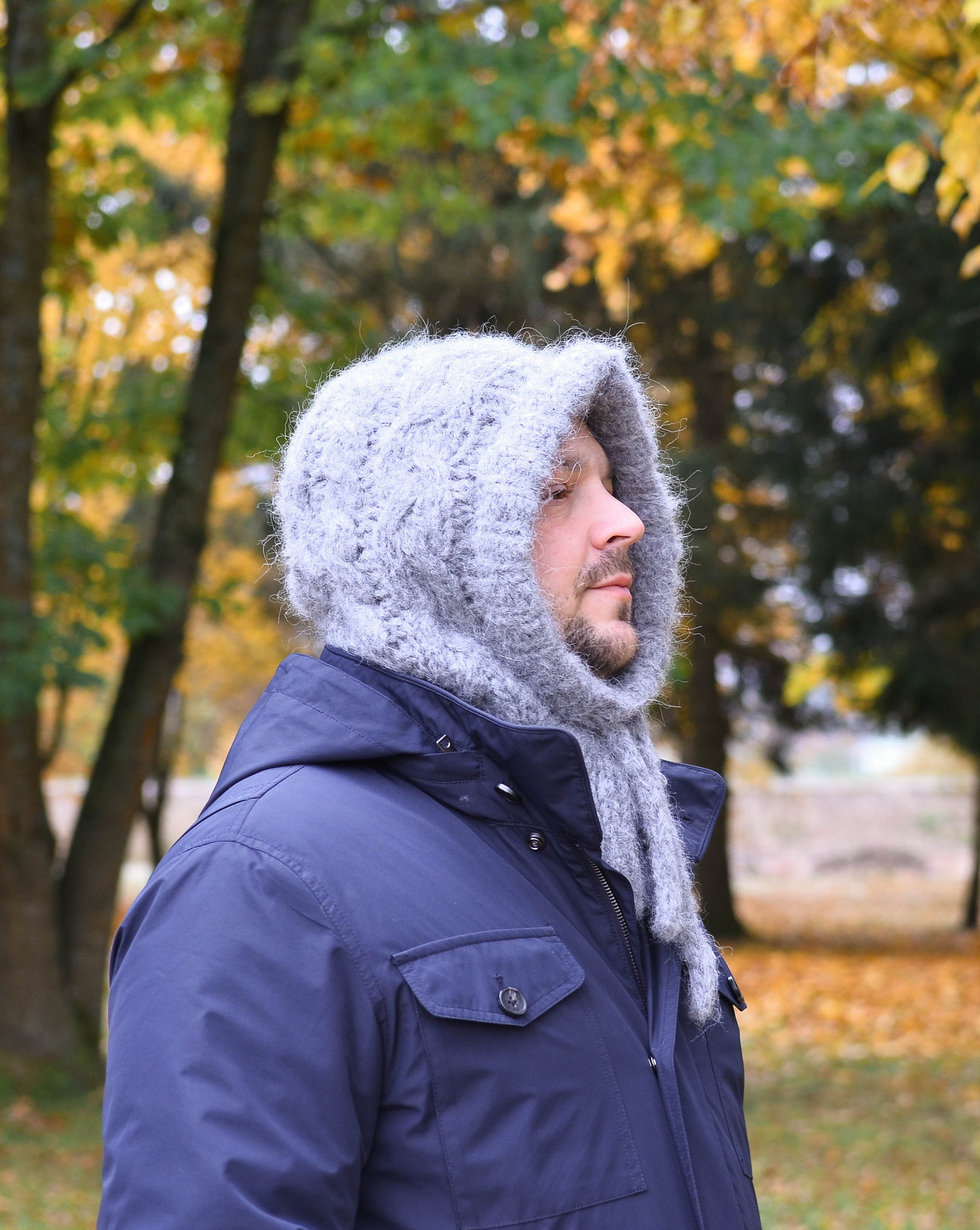 Cagoule souple en laine d'alpaga duveteuse faite main pour homme et femme, capuche de casque surdimensionnée en mohair en tricot, cadeau pour couple pour la Saint-Valentin