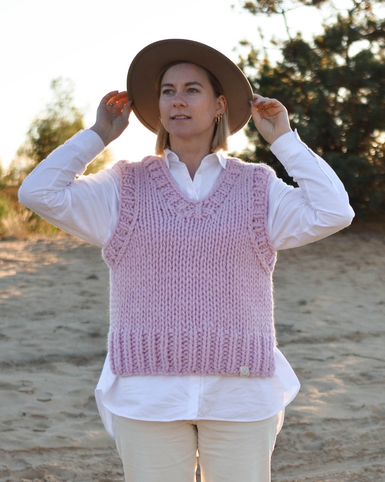 Sleeveless knit sweater vest for women, handmade chunky waistcoat, warm v-neck gilet, minimal fall winter clothing Dahlia No.2 image 3