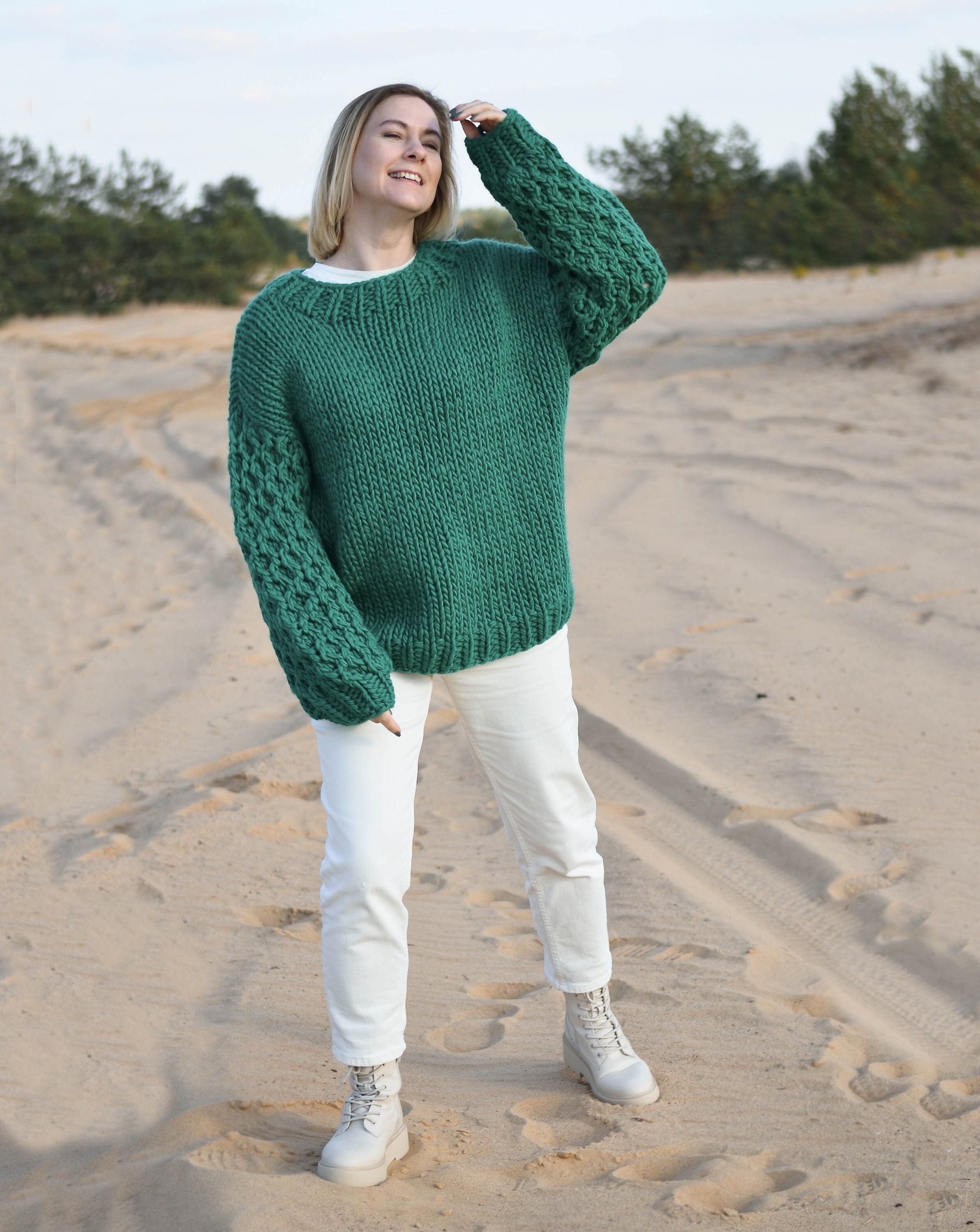 Chunky Wool Knit Sweater With Loose Fit, Colorful Hand Knitted Jumper, Gift  for Wife -  Finland