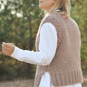 Wool knit sweater vest for women, chunky minimalist handmade waistcoat, modern gift for her, summer clothing, sleeveless tank top, Dahlia image 8