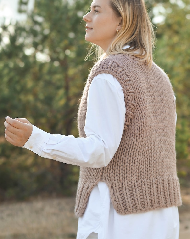 Wool knit sweater vest for women, chunky minimalist handmade waistcoat, modern gift for her, summer clothing, sleeveless tank top, Dahlia image 8