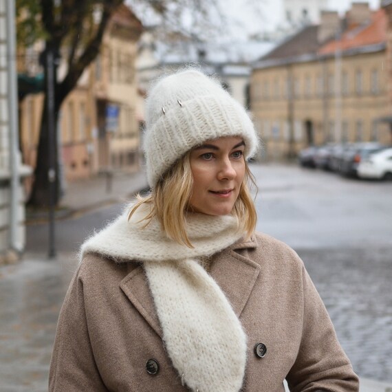 Berretto lavorato a maglia in mohair grosso per donna uomo soffice cappello in lana fatto a