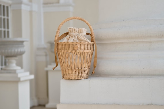 Wicker picnic basket, french market bag, wicker handbag , summer bag, beach bag, straw bag, Petunia