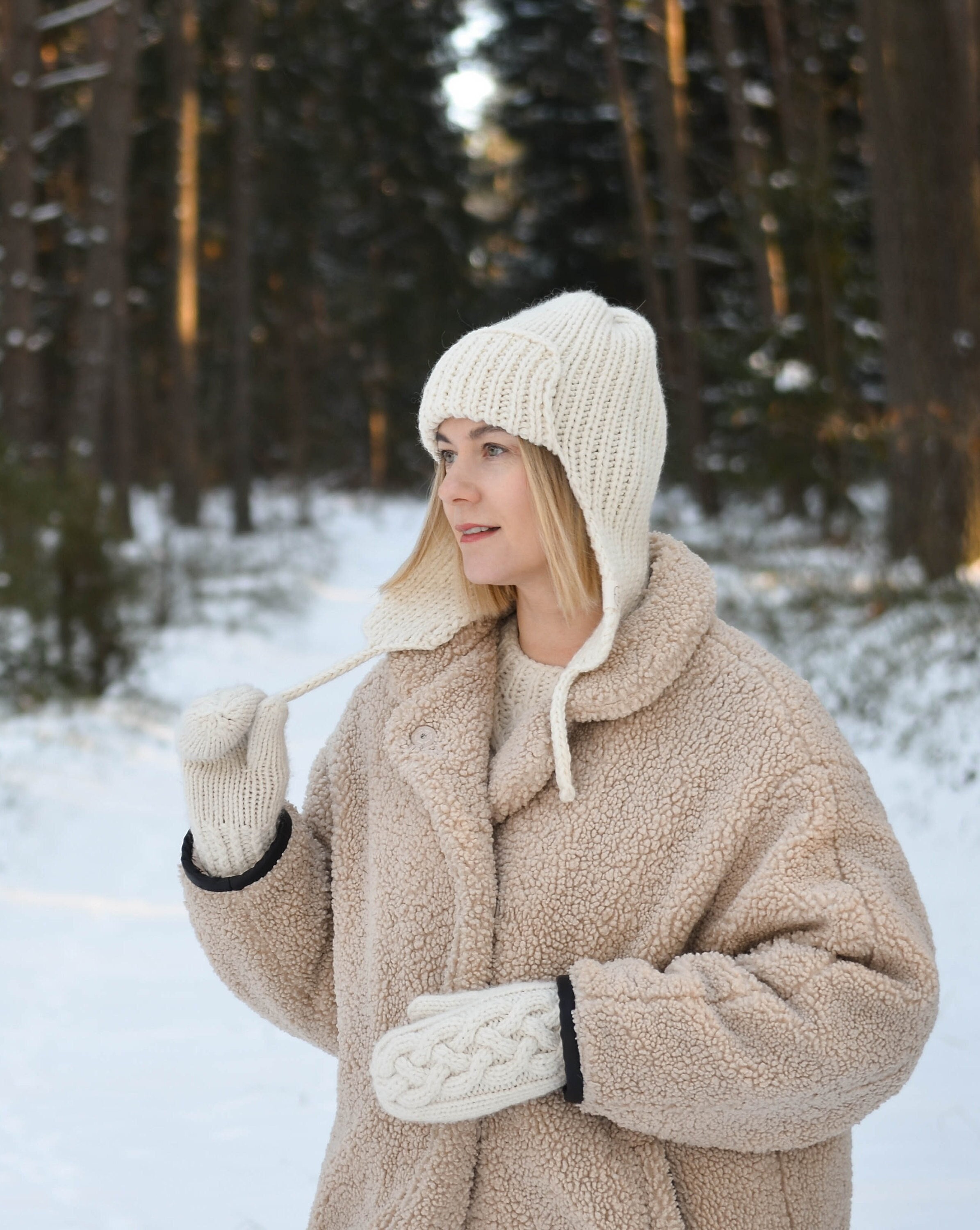 Aviator Handmade Wool Cap With Ear Flaps for Women Men, Knitted