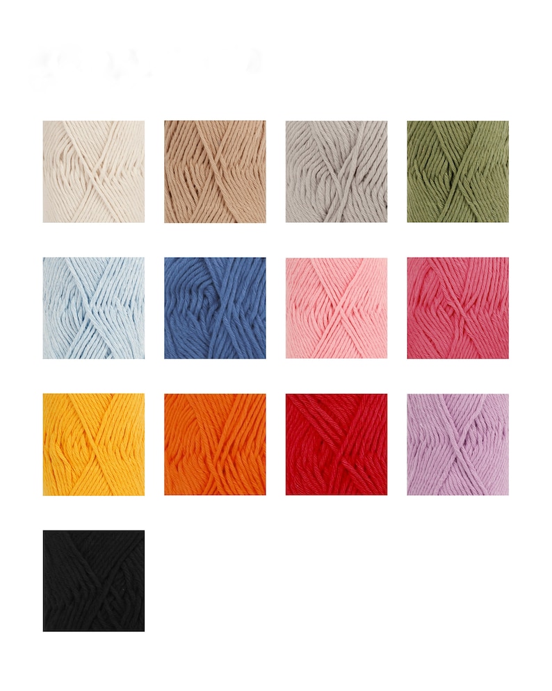 May include: A collection of yarn skeins in various colors, including white, beige, gray, green, light blue, blue, pink, red, orange, yellow, purple, and black.