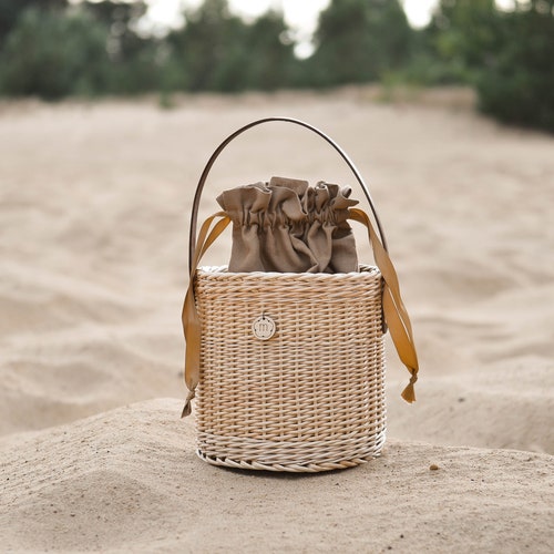 Wicker Basket Corn With Leather Handle Handbag Wicker Bag - Etsy