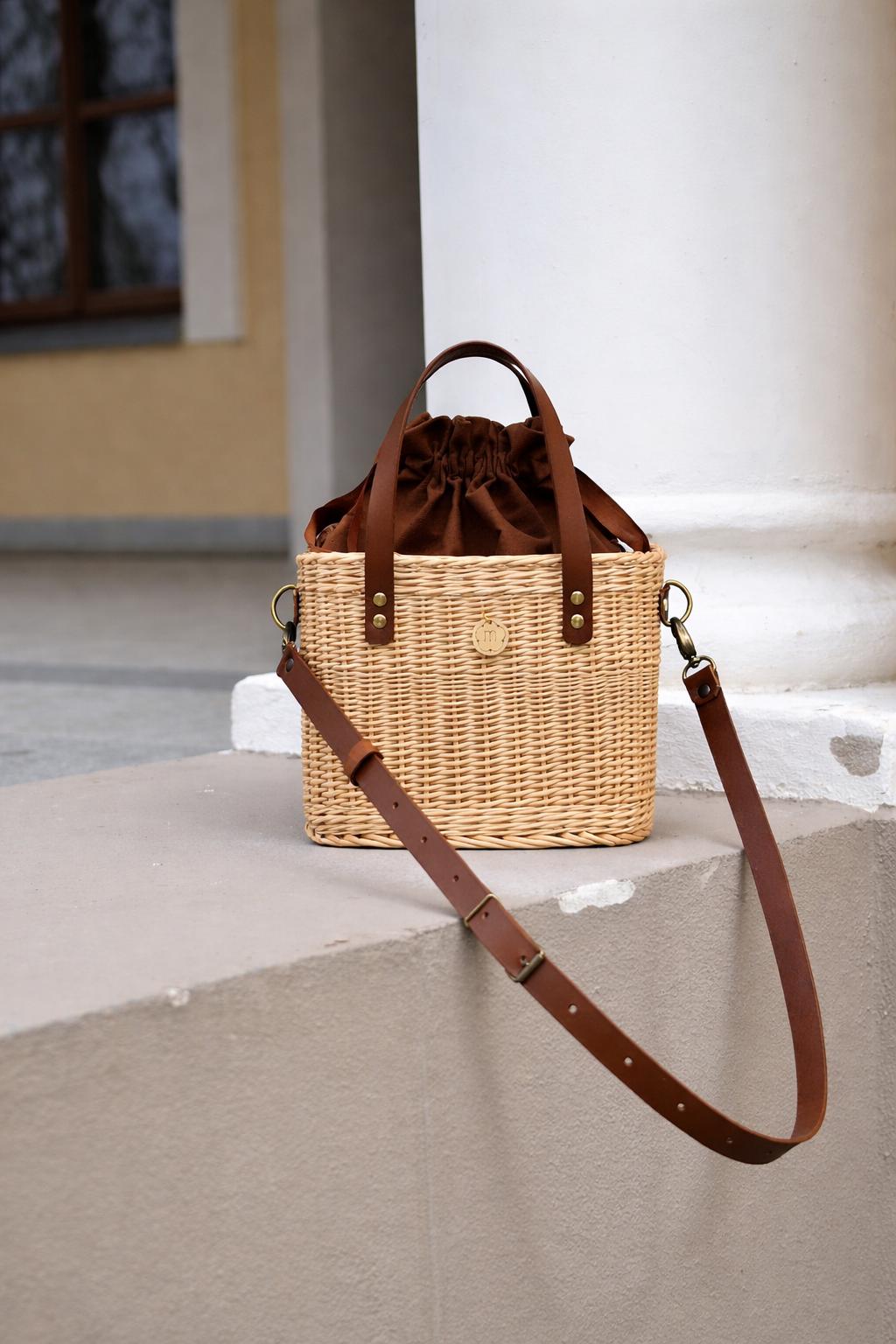 Luxury Wicker Summer Straw Bag With Leather Handles, Rectangular