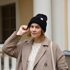 Gorro básico de lana de alpaca tejido a mano para mujer y hombre, moderno gorro de pescador acanalado con visera, gorro grueso de invierno, ropa de otoño personalizada para parejas