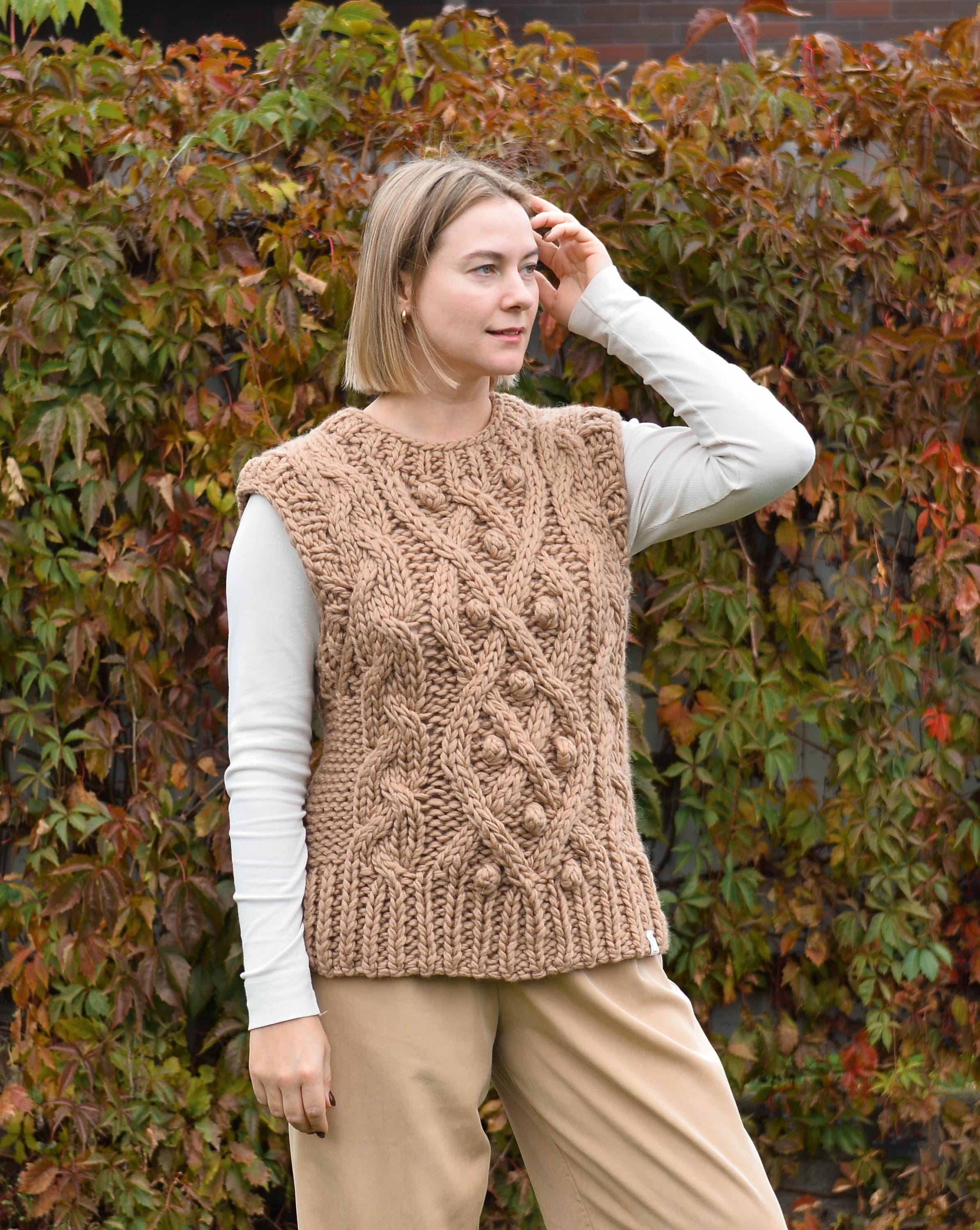 Chunky Handmade Cable Knit Wool Sweater Vest for Women, Modern Oversized Sleeveless Jumper, Cozy Fall Winter Clothing, Sustainable Boho Gift - Etsy Chunky Handmade Cable Knit Wool Sweater Vest for Women, Modern Oversized Sleeveless Jumper, Cozy Fall Winter Clothing, Sustainable Boho Gift - Etsy