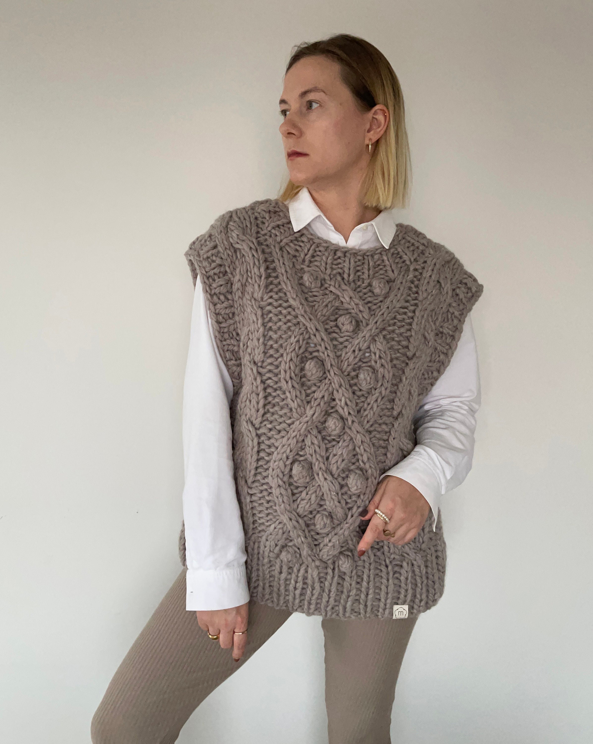 Handmade Sweater Vest, Hand Knit Sleeveless Sweater, Wool