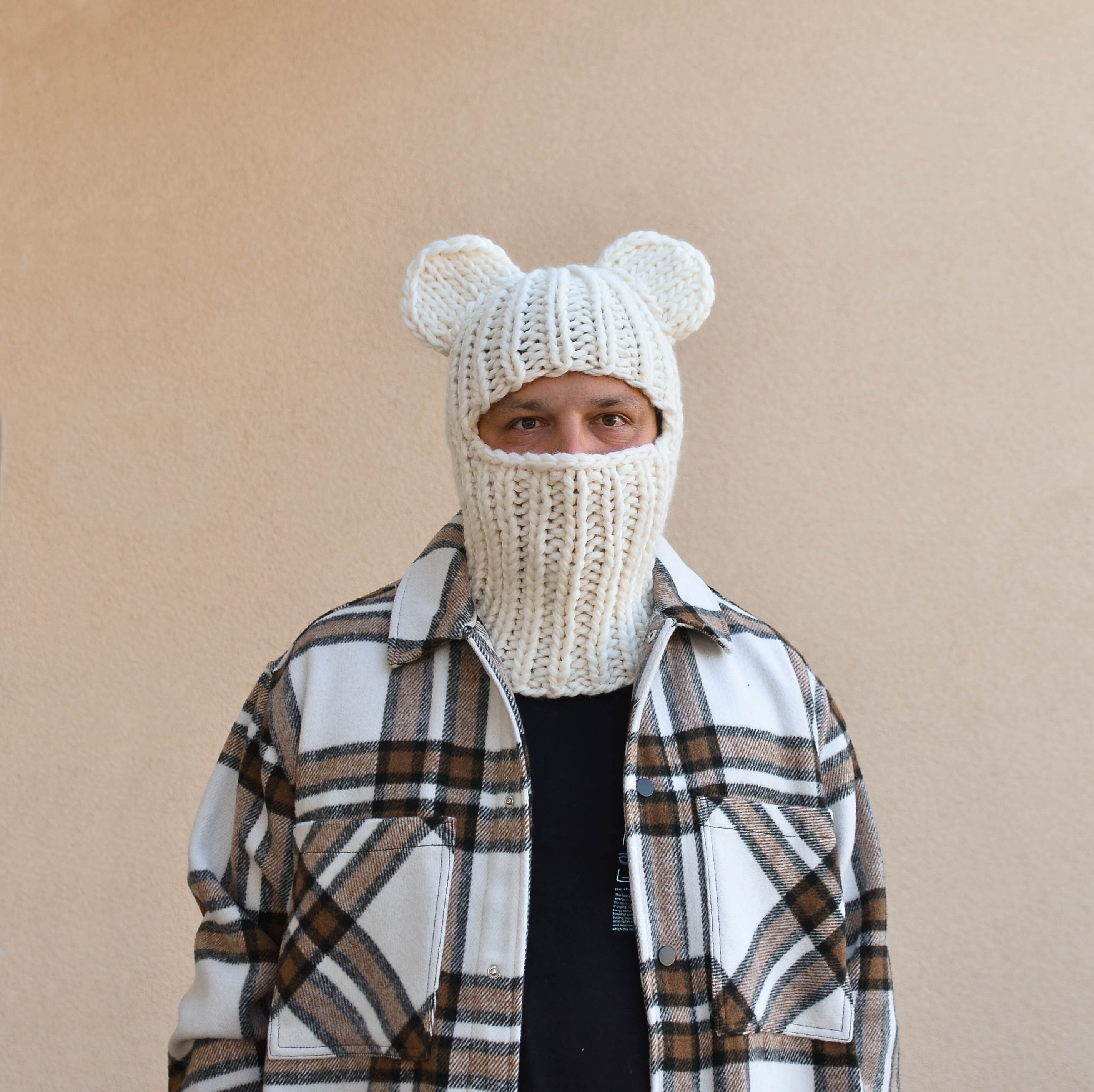 【Anyone more】Dad Muffler Knit Balaclava Knitted Chunky Wool Balaclava for Men, Handmade Adult Hood