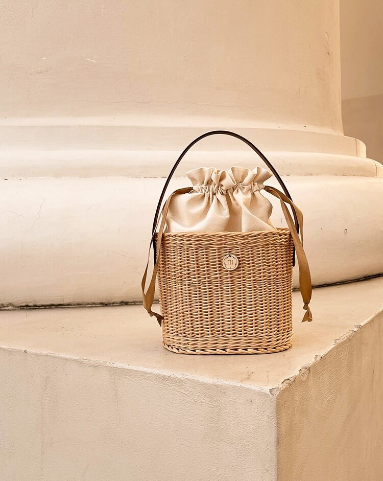 Borsa A Secchiello Intrecciata In Pelle Vegana - Borsa A Mano Donna Stile Vintage - Piccola Borsa Estiva Con Manici, Comoda Per Ogni Occasione (Taglia Piccola, Colore 06)