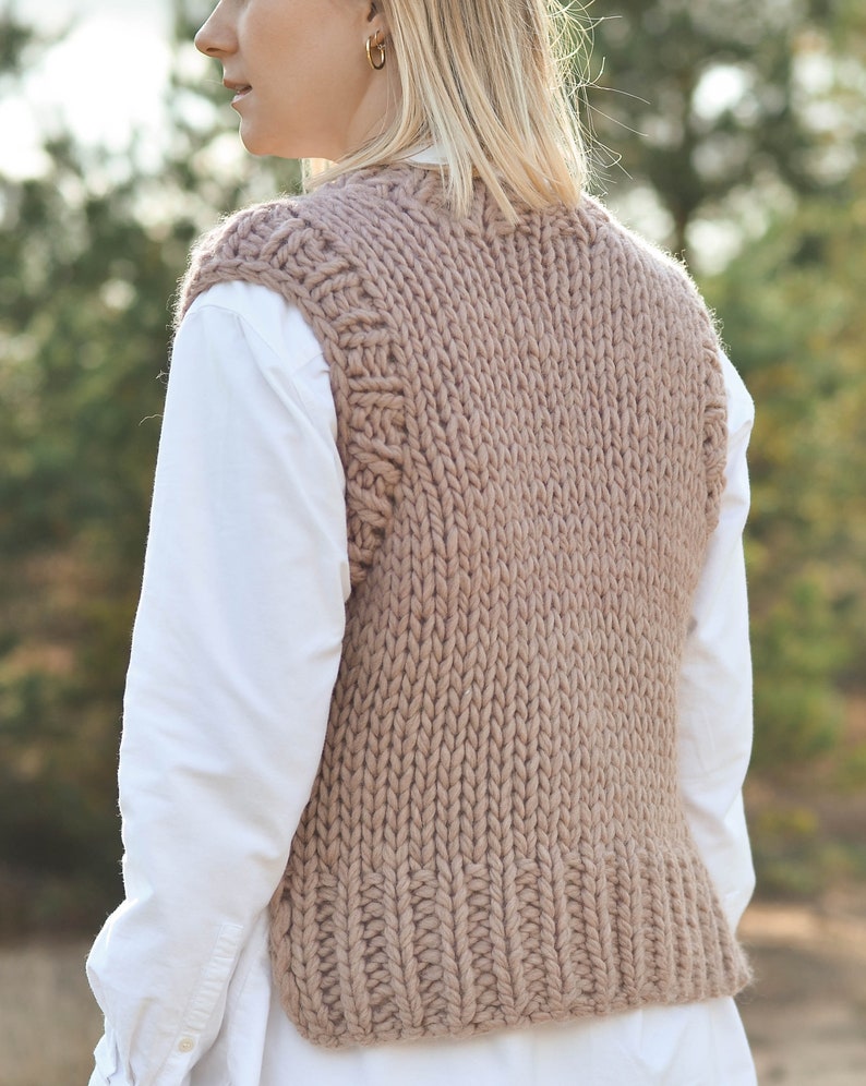 Wool knit sweater vest for women, chunky minimalist handmade waistcoat, modern gift for her, summer clothing, sleeveless tank top, Dahlia image 7