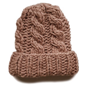 Cable knit wool beanie for women men, unisex handmade chunky hat, minimal head warmer, winter clothing, apres ski, couple Christmas present Beige