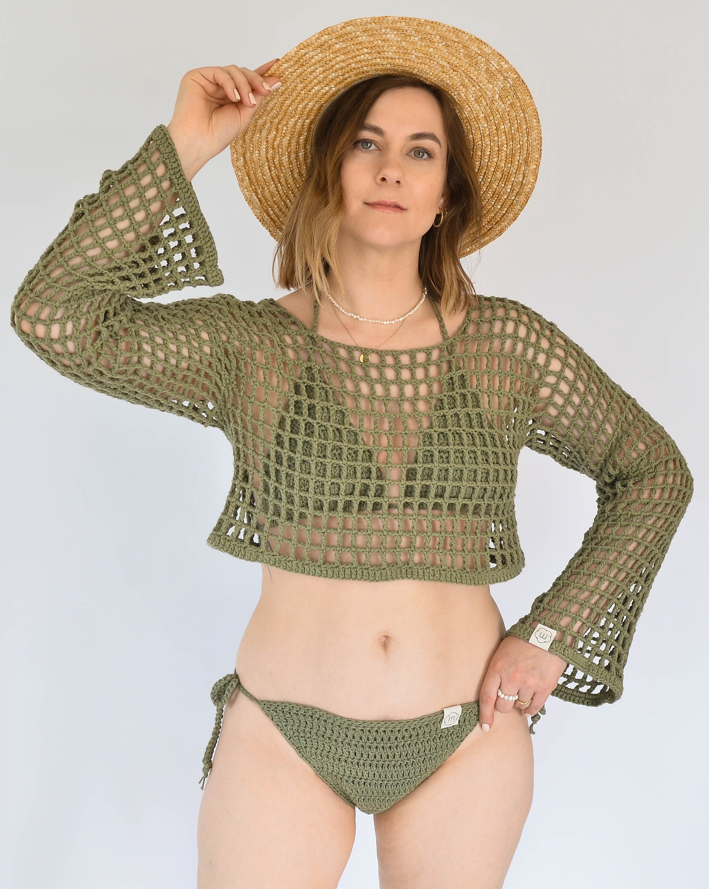 Crochet Summer Mesh Cotton Sweater for Women, Handmade