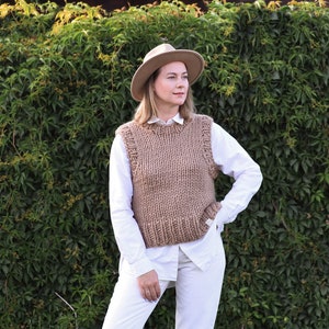 Wool knit sweater vest for women, chunky minimalist handmade waistcoat, modern gift for her, summer clothing, sleeveless tank top, Dahlia image 1