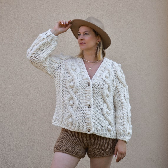 Oversize Wool Cardigan Cable Knit Cardigan Loose Warm Cardigan