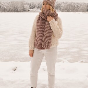 Knit wool scarf for women, oversized chunky shawl, perfect christmas gift for her image 3