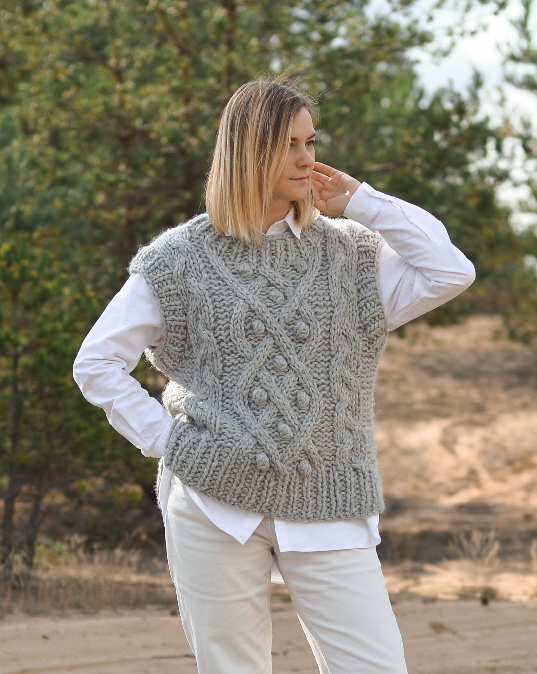 Oversized Handknitted Wool Fisherman Sweater Vest for Women, Warm Handmade  Cable Knit Sleeveless Jumper, Aran Boho Gilet, Fall Clothing -  Canada