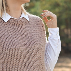 Wool knit sweater vest for women, chunky minimalist handmade waistcoat, modern gift for her, summer clothing, sleeveless tank top, Dahlia image 6