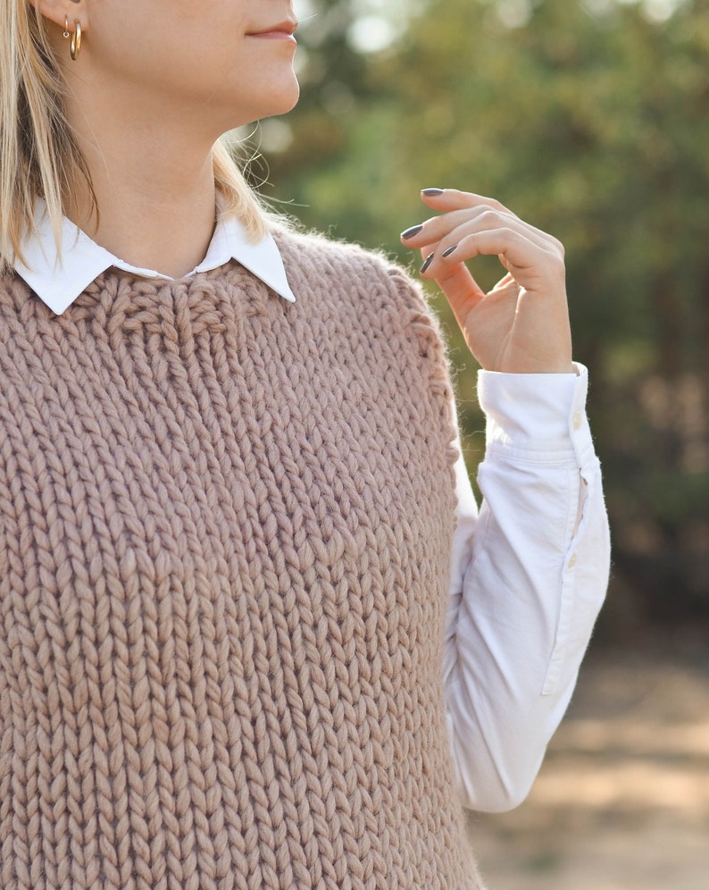 Wool knit sweater vest for women, chunky minimalist handmade waistcoat, modern gift for her, summer clothing, sleeveless tank top, Dahlia image 6