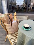 Large wicker bag with leather handles, picnic beach straw basket, French market tote product logo