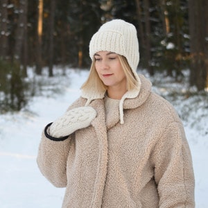 Gorro de lana de punto con orejeras para mujer y hombre, gorro de piloto aviador unisex hecho a mano, gorra con cordón, estilo après ski, ropa de invierno