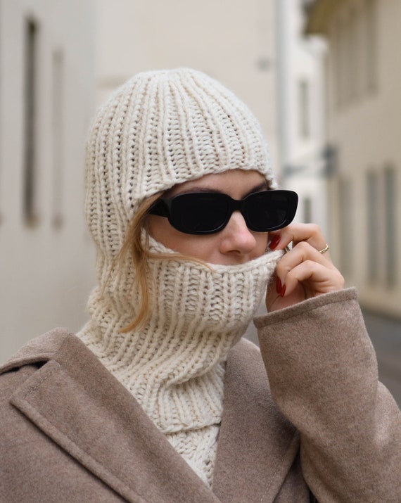 Passamontagna per maschera da sci in lana fatta a mano, cappello