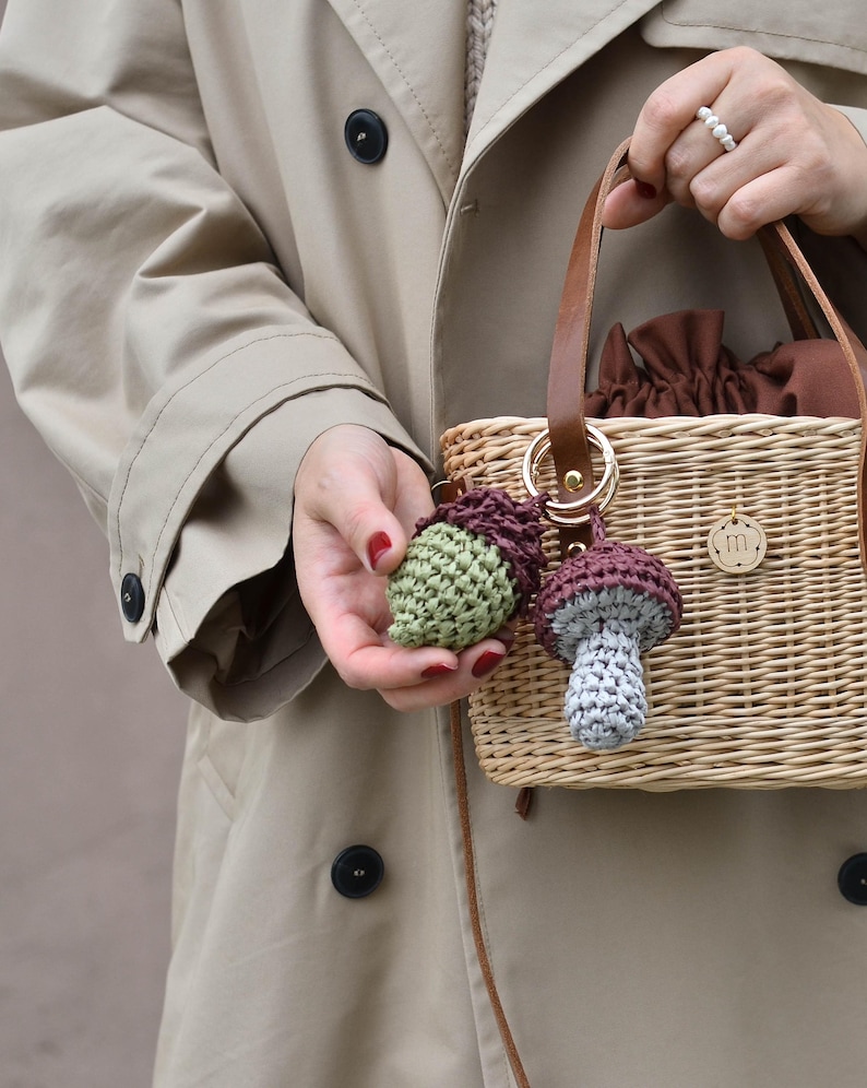 Raffia Keychains Crochet Raffia Mushroom Keychain, Handmade Fall Bag Charm - Etsy
