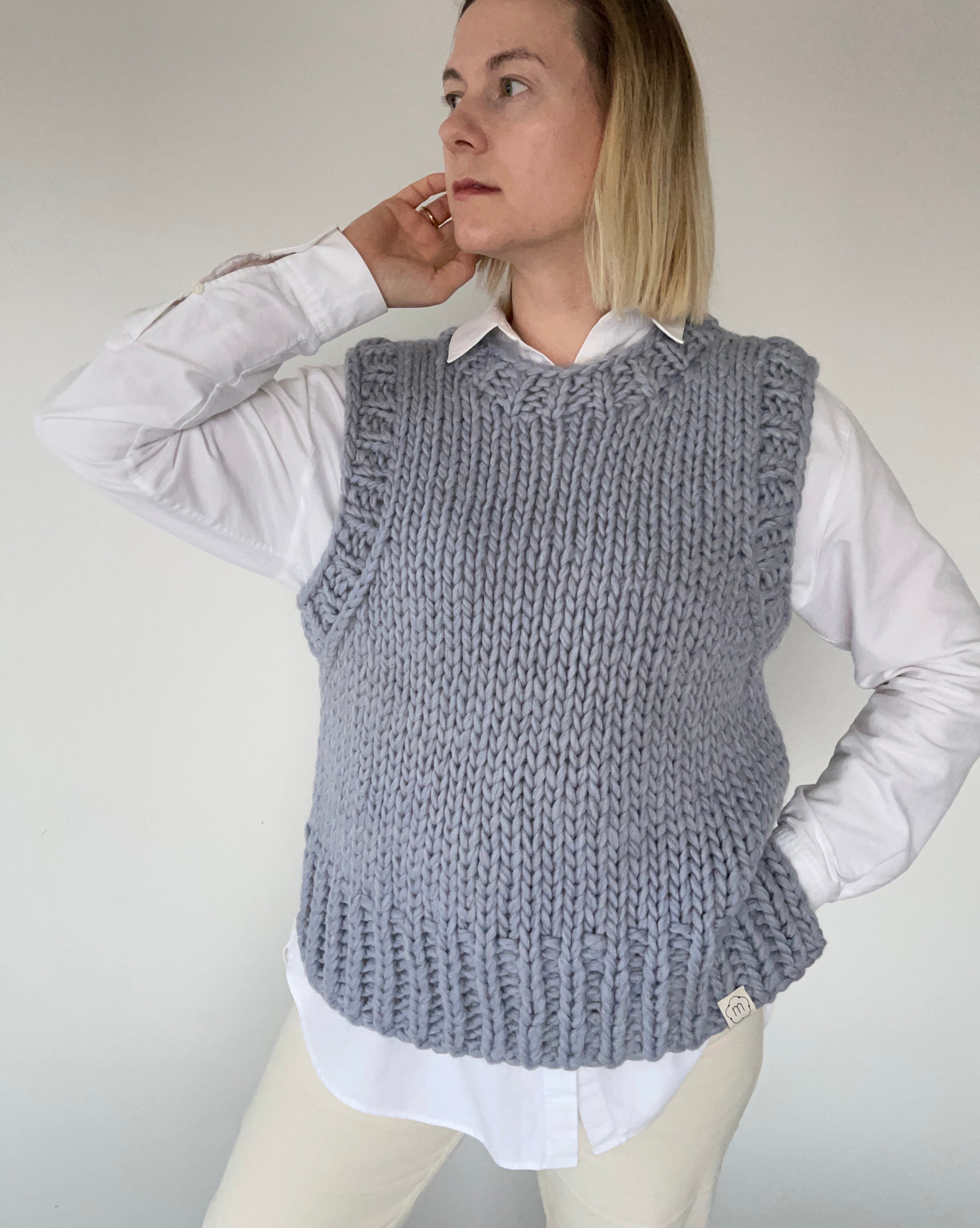 Knitted Chunky Wool Sweater Vest for Women, Oversized