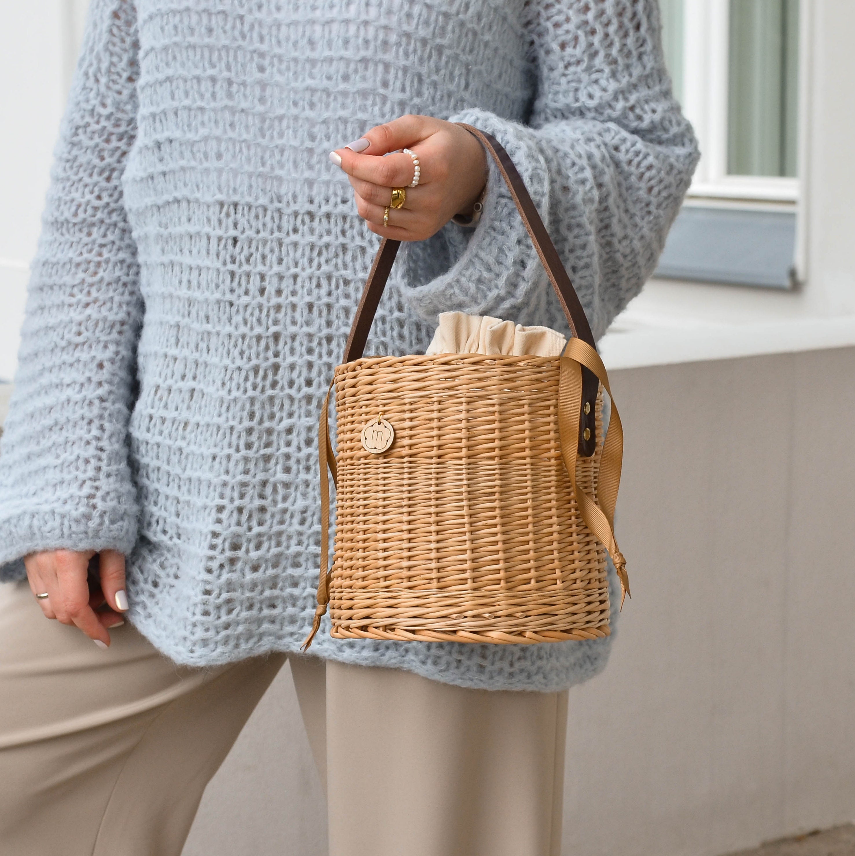 バッグ room306 Handle Leather Round Basket Bag room306♡ Handle Leather Round Basket Bag