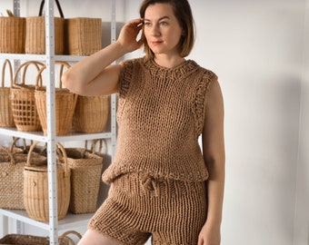 Chunky wool knit sweater vest for women, oversized handmade  sleeveless jumper, loose boho gilet, warm sustainable minimal spring clothing