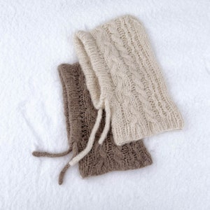Alpaca wool hand knit balaclava, soft winter hat for women, hooded cowl, oversized helmet, minimalist fall accessory, fluffy christmas gift Off white