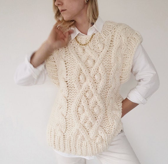 Hand Knit Chunky Wool Sweater Vest for Women, Modern Cable Knit Waistcoat, Oversized Boho Gilet, Sustainable Winter Clothing, Gift for Her - Etsy Hand Knit Chunky Wool Sweater Vest for Women, Modern Cable Knit Waistcoat, Oversized Boho Gilet, Sustainable Winter Clothing, Gift for Her - Etsy