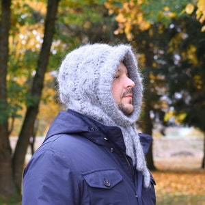 Alpaca wool hand knit balaclava, soft winter hat for women, hooded cowl, oversized helmet, minimalist fall accessory, fluffy christmas gift image 10