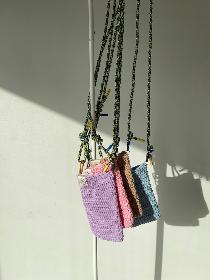 Trendy crossbody small bag for women men, music festival crochet mini handbag, knit summer vacation purse, phone case cover, y2k accessories image 2