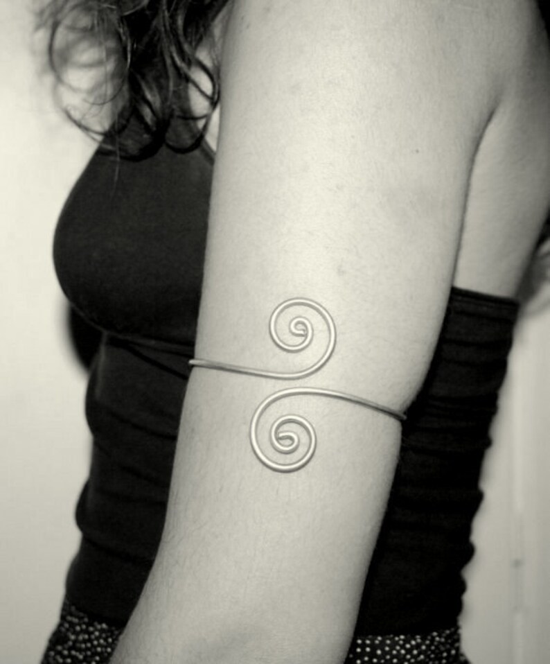 Silver Upper Arm Cuff Arm Band Handmade Spiral Swirl Etsy