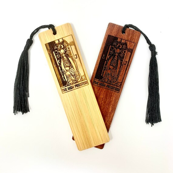 Wood Bookmark - Tarot 02 - The High Priestess - Bookmarks Bamboo or Rosewood, Engraved Real Wood Gift for Students or Friend