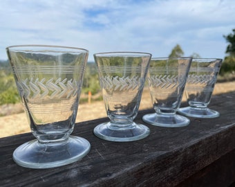 4 vintage etched juice glasses